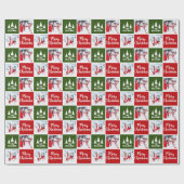 Custom Foto Muster Grün Rot Frohe Weihnachten Geschenkpapier (Flach)