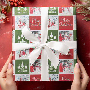 Custom Foto Muster Grün Rot Frohe Weihnachten Geschenkpapier