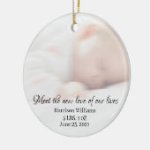 Custom Foto Name Baby Birth Ankündigung Keramik Ornament (Links)