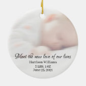 Custom Foto Name Baby Birth Ankündigung Keramik Ornament (Hinten)