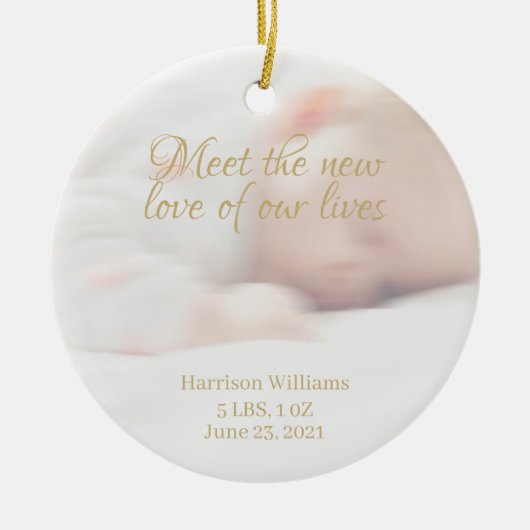 Custom Foto Name Baby Birth Ankündigung Keramik Ornament (Vorne)