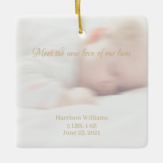 Custom Foto Name Baby Birth Ankündigung Keramikornament (Vorderseite)