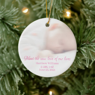 Custom Foto Name Baby Birth Announcement Holiday Keramik Ornament