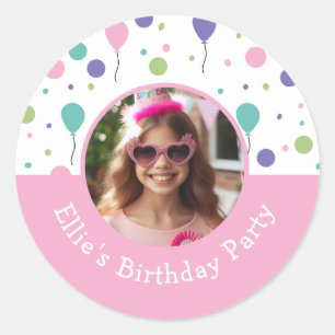Custom Foto Name Balloon Confetti Geburtstagsparte Runder Aufkleber