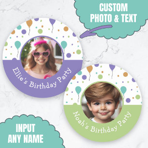 Custom Foto Name Balloon Confetti Geburtstagsparte Runder Aufkleber