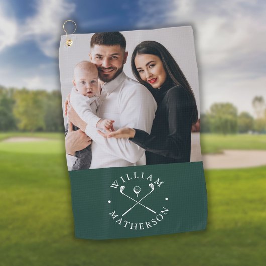 Custom Foto name Clubs Ball Emerald Green White Golfhandtuch