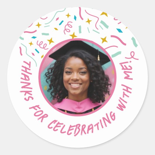 Custom Foto Name Confetti Abschluss Vielen Dank Runder Aufkleber (Vorderseite)