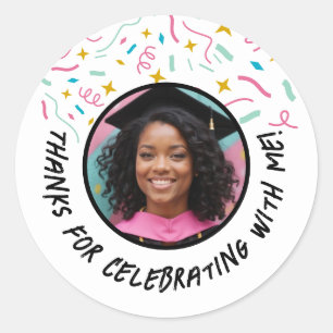 Custom Foto Name Confetti Abschluss Vielen Dank Runder Aufkleber
