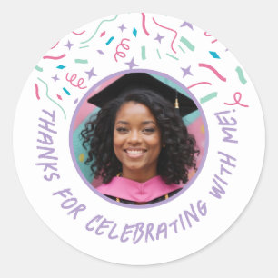 Custom Foto Name Confetti Abschluss Vielen Dank Runder Aufkleber
