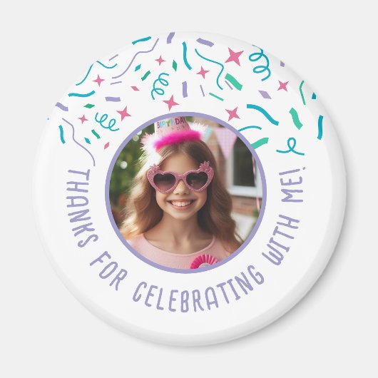 Custom Foto Name Confetti Celebration Danke Magnet (Vorne)