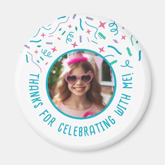 Custom Foto Name Confetti Celebration Danke Magnet (Vorne)