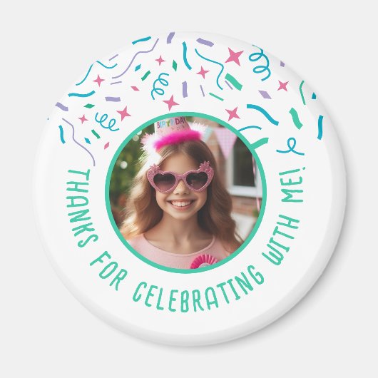 Custom Foto Name Confetti Celebration Danke Magnet (Vorne)