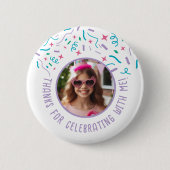 Custom Foto Name Confetti Geburtstag Vielen Dank Button (Vorderseite)