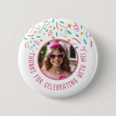 Custom Foto Name Confetti Geburtstag Vielen Dank Button (Vorderseite)