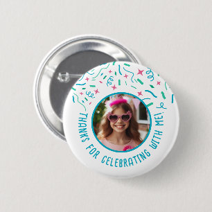 Custom Foto Name Confetti Geburtstag Vielen Dank Button