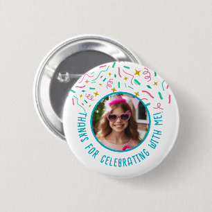 Custom Foto Name Confetti Geburtstag Vielen Dank Button
