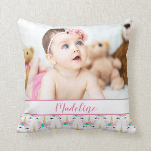 Custom Foto & Name/ Floral Smiling Unicorn Kissen