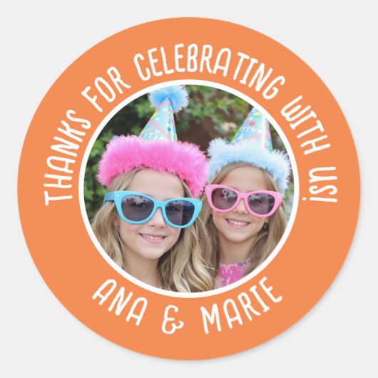 Custom Foto Names Double Birthday Vielen Dank für Runder Aufkleber (Vorderseite)