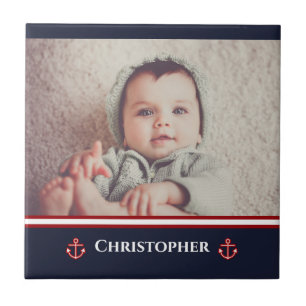 Custom Foto Nausea Navy Blue Red White Fliese
