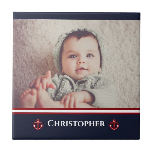 Custom Foto Nausea Navy Blue Red White Fliese (Vorderseite)