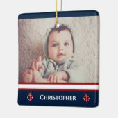 Custom Foto Nausea Navy Blue Red White Keramikornament (Links)