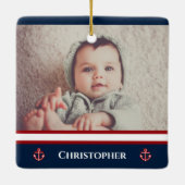 Custom Foto Nausea Navy Blue Red White Keramikornament (Rückseite)