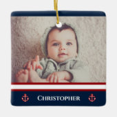 Custom Foto Nausea Navy Blue Red White Keramikornament (Vorderseite)
