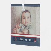 Custom Foto Nausea Navy Blue Red White Ornament Aus Glas (Vorderseite links)