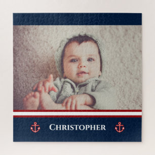 Custom Foto Nausea Navy Blue Red White Puzzle