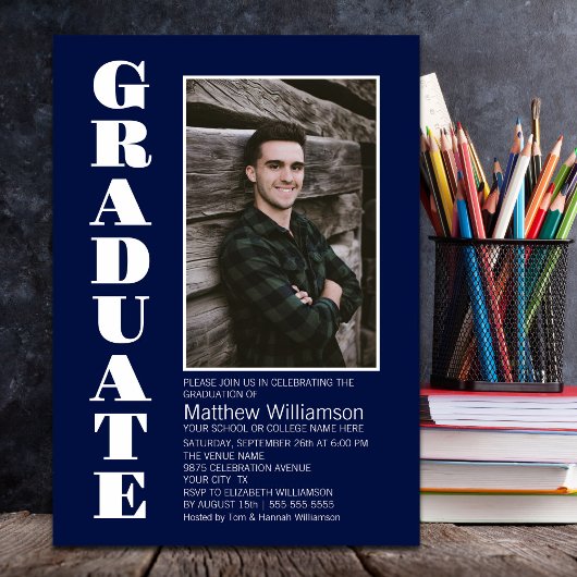 Custom Foto Navy Blue Graduation Party Einladung