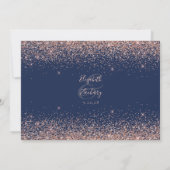 Custom Foto Navy Blue Rose Gold Glitzer Hochzeit Dankeskarte (Rückseite)