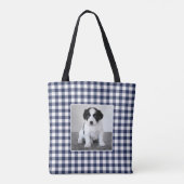 Custom Foto Navy Blue White Gingham Karo Tasche (Rückseite)