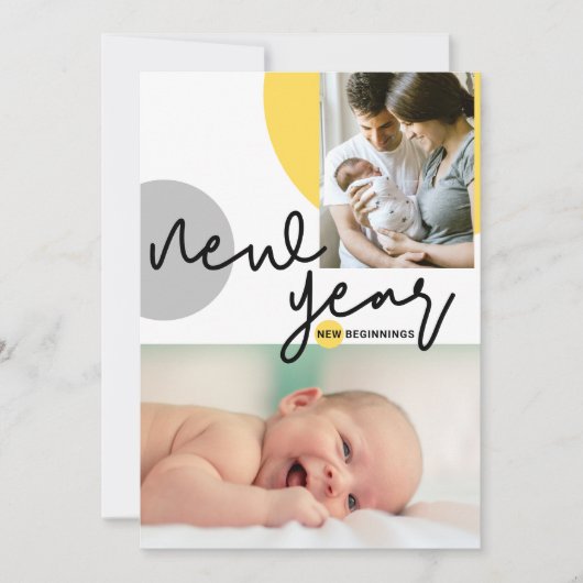 Custom Foto New Year New Beginns Yellow Baby Ankündigung (Vorderseite)