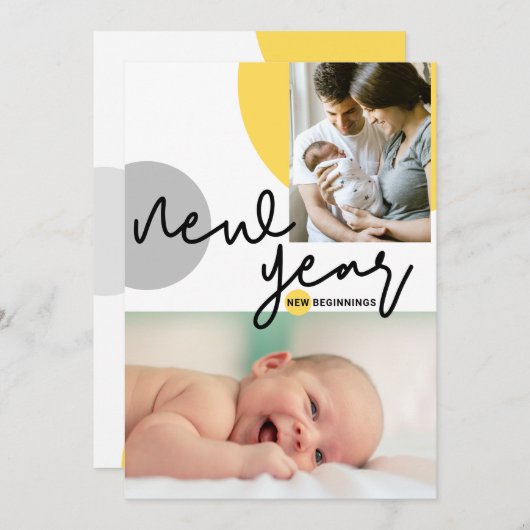 Custom Foto New Year New Beginns Yellow Baby Ankündigung (Vorne/Hinten)