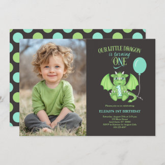 Custom Foto Niedlich Dragon 1. Geburtstag Einladun Einladung