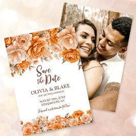 Custom Foto Orange Rose Floral Wedding Save The Date