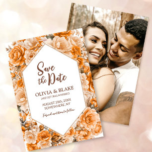 Custom Foto Orange Rose Floral Wedding Save The Date