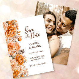 Custom Foto Orange Rose Floral Wedding Save The Date
