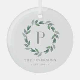 Custom Foto Ornament Delicate Wreath Monogram