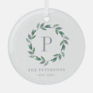 Custom Foto Ornament Delicate Wreath Monogram