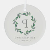 Custom Foto Ornament Delicate Wreath Monogram (Rückseite)