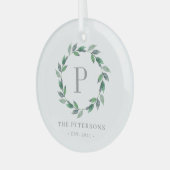 Custom Foto Ornament Delicate Wreath Monogram (Vorderseite links)
