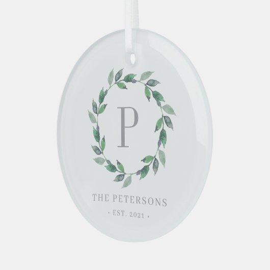 Custom Foto Ornament Delicate Wreath Monogram (Vorderseite links)