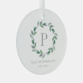 Custom Foto Ornament Delicate Wreath Monogram Aus Glas (Vorderseite Rechts)