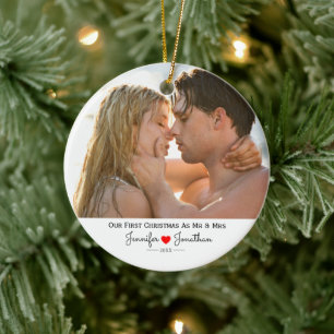 Custom Foto Our First Christmas Verheiratet Keramik Ornament