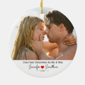 Custom Foto Our First Christmas Verheiratet Keramik Ornament (Hinten)