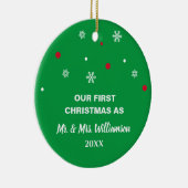 Custom Foto Our First Christmas Verheiratete Coupl Keramik Ornament (Rechts)