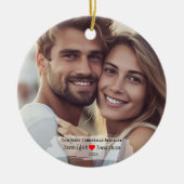 Custom Foto Our First Christmas Verlobt Keramik Ornament (Vorne)