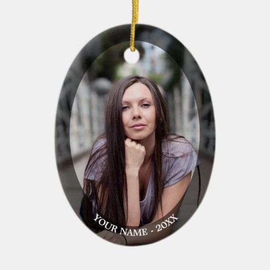 Custom Foto Oval Black Frame Weihnachtsdekoration Keramik Ornament (Vorne)