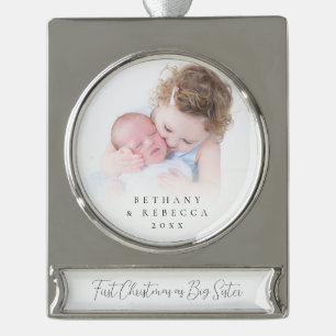 Custom Foto Overlay 1. Weihnachtsfest Große Schwes Banner-Ornament Silber